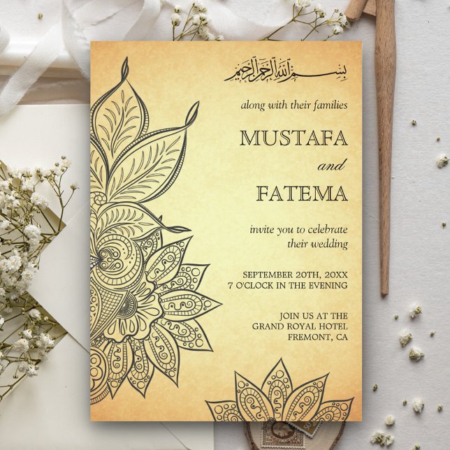 Invitation Mariage Islamique Vintage Mehendi Henna (Créateur téléchargé)