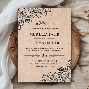 Invitation Mariage islamique vintage toile de jute dentelle n