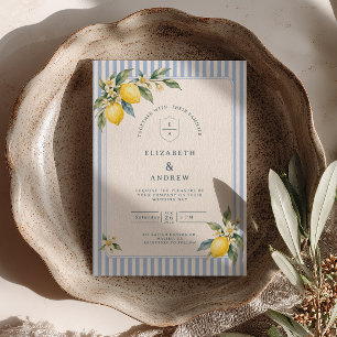 Invitation Mariage Italien à l'Aquarelle Citron aux Rayures B