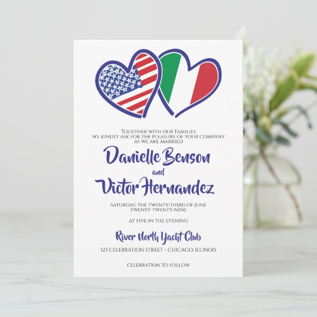 Invitation Mariage italien American Heart Flags (Debout devant)
