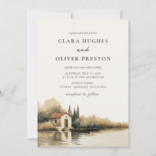 Invitation Mariage Italien au Lac Toscan sous la Brumeuse Aur