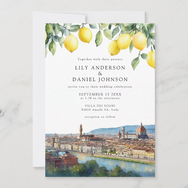Invitation Mariage Italien Florence Lemons (Devant)