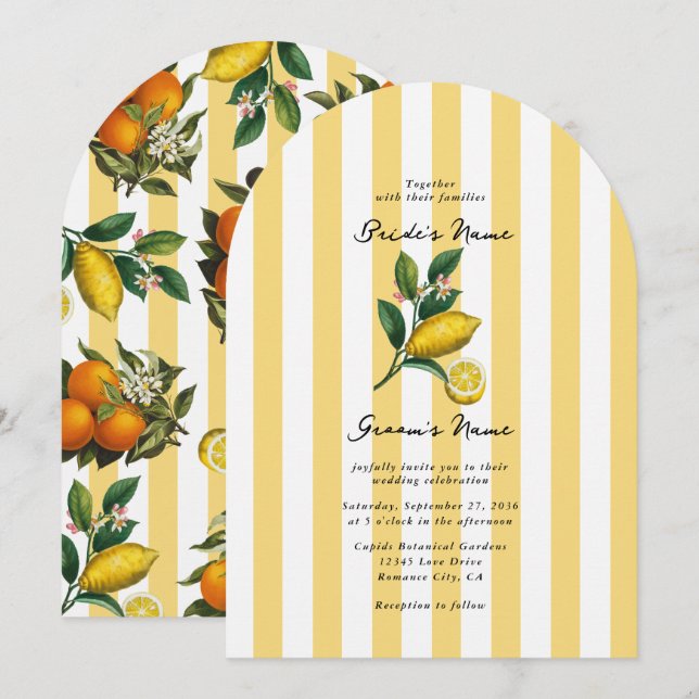 Invitation Mariage Italien Méditerranéen Citron (Devant / Derrière)