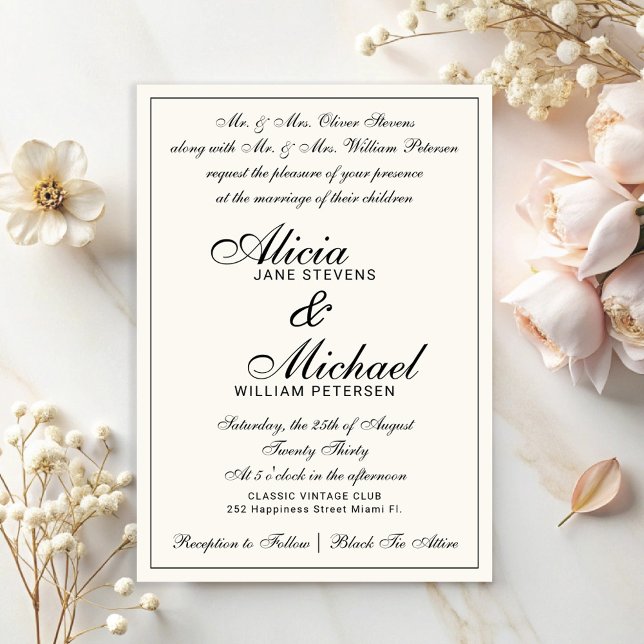 Invitation Mariage ivoire classique traditionnel formel vinta (Créateur téléchargé)