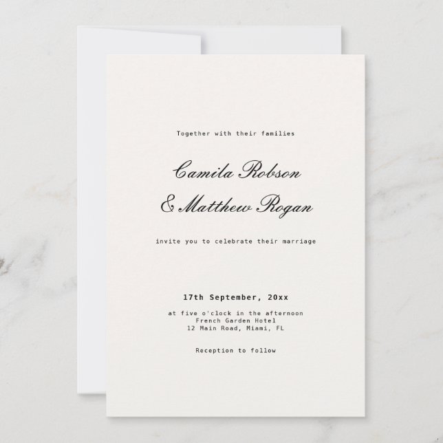 Invitation Mariage Ivoire et Noir  (Devant)
