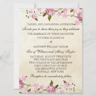 Invitation Mariage japonais rose fleurs de cerisier