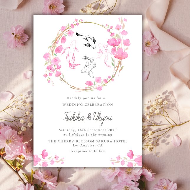 Invitation Mariage japonais Sakura Cerisier Koï (Créateur téléchargé)