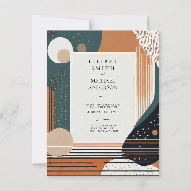 Invitation Mariage japonais scandinave Abstrait vert Brown (Devant)