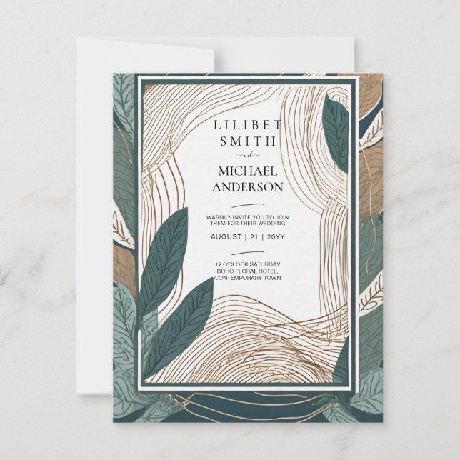 Invitation Mariage japonais scandinave Abstrait vert Turquois (Devant)