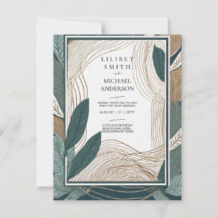 Invitation Mariage japonais scandinave Abstrait vert Turquois