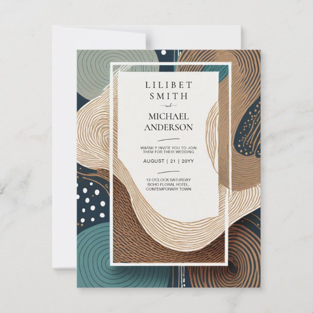 Invitation Mariage japonais scandinave Abstrait vert Turquois (Devant)