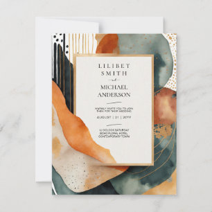 Invitation Mariage japonais scandinave Abstrait vert Turquois