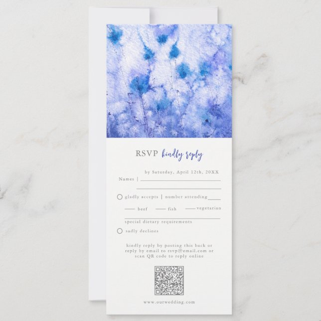 Invitation Mariage Jardin bleu hiver RSVP QR Code (Devant)