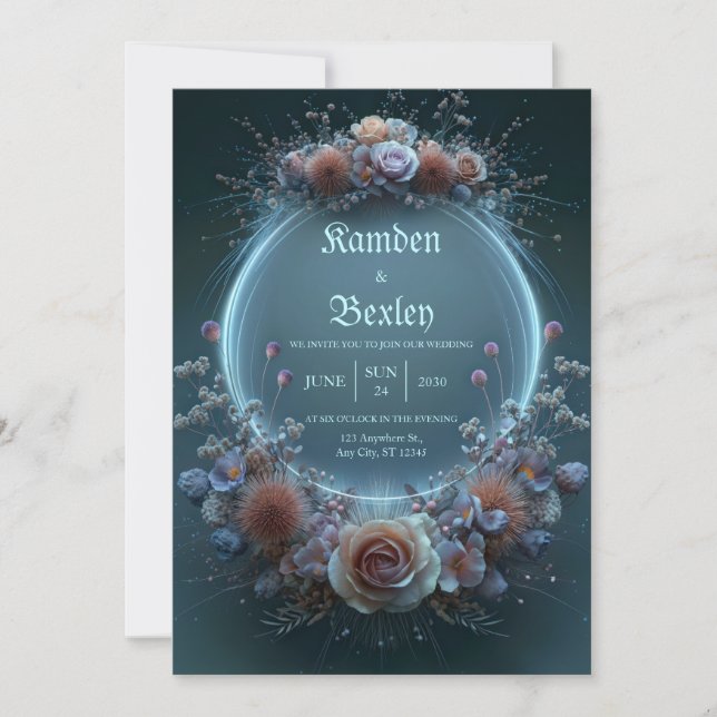 Invitation Mariage Jardin Céleste Rose Champagne Néon (Devant)