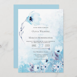 Invitation Mariage   Jardin d'anémone bleu pâle