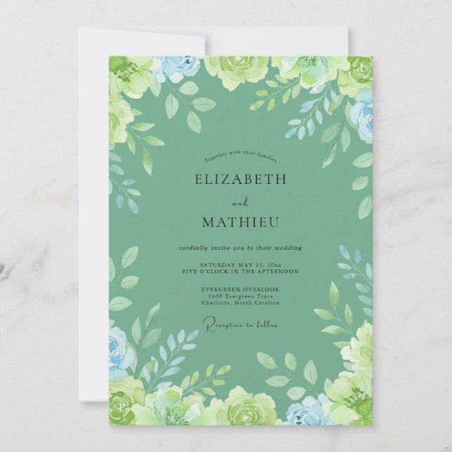 Invitation Mariage Jardin Feuillage Peint à la Mer (Devant)