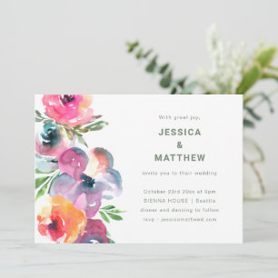 Invitation Mariage Jardin Floral Aquarelle Bohème Rose Violet