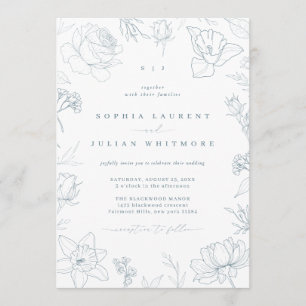 Invitation Mariage Jardin Floral Bleu Poussiéreux de Style An