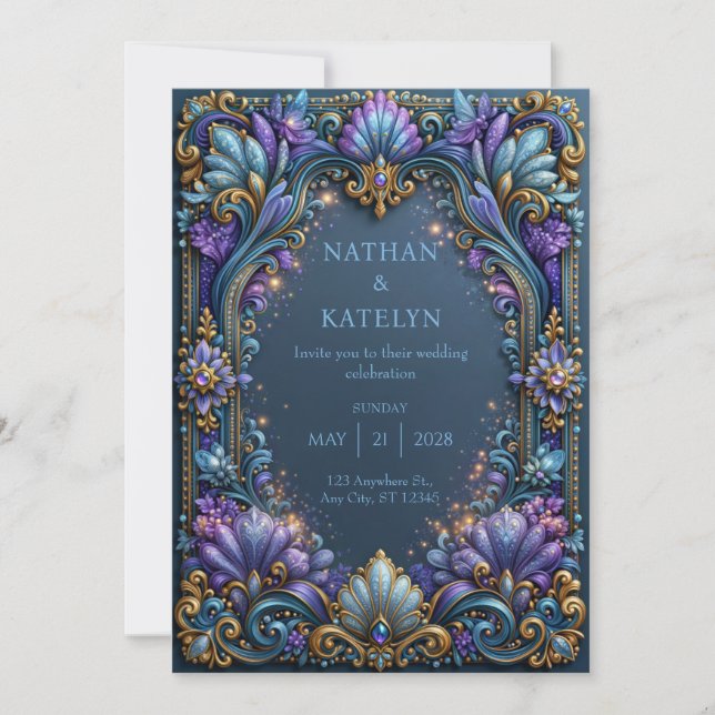Invitation Mariage Jardin Papillon Améthyste (Devant)