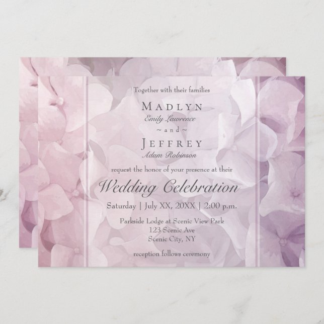 Invitation Mariage Jardin rose vif et violet Hydrangea (Devant / Derrière)