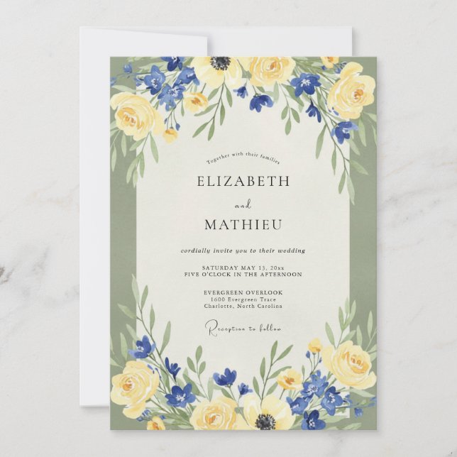 Invitation Mariage Jaune Azure Ranunculus Eucalyptus (Devant)