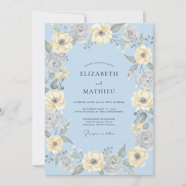 Invitation Mariage Jaune Beurre Renoncule Eucalyptus (Devant)