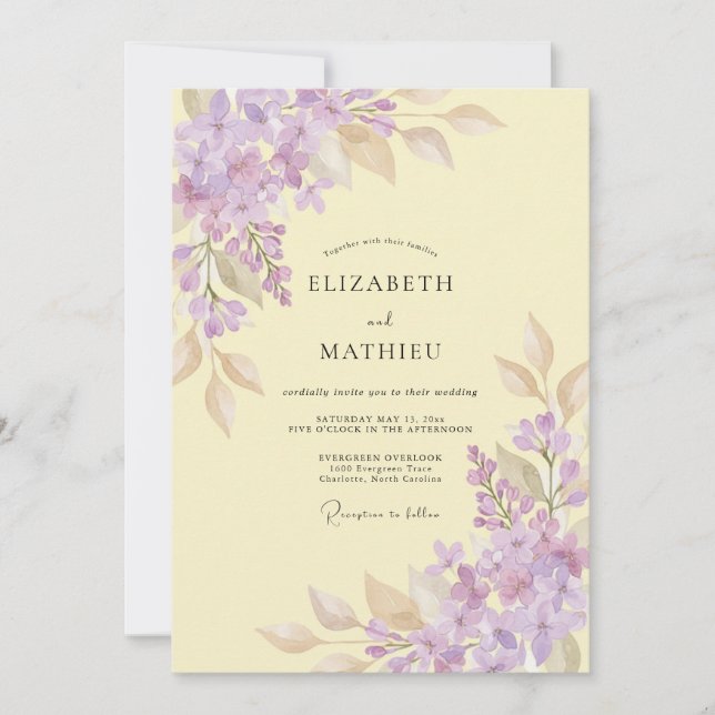 Invitation Mariage Jaune Beurre Wisteria (Devant)