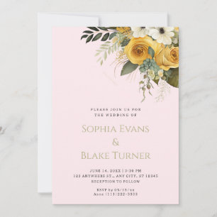 Invitation Mariage jaune blanc et vert Floral rose