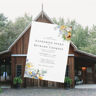 Invitation Mariage Jaune & Bleu Floral Sans Parents Moderne
