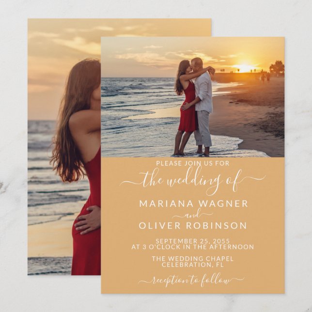 Invitation Mariage Jaune Boho Photo (Devant / Derrière)