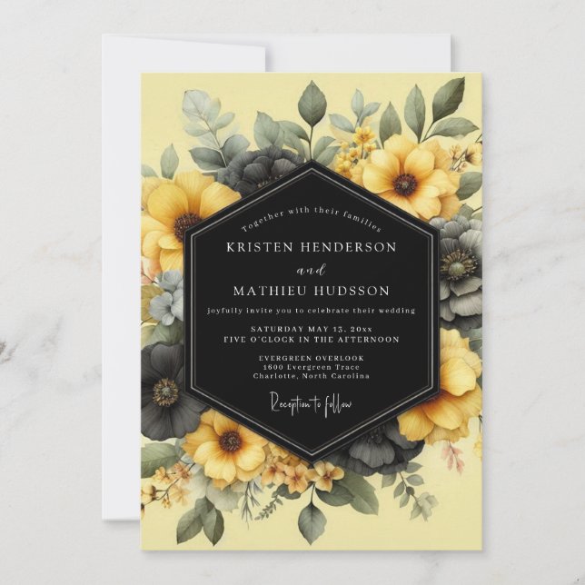 Invitation Mariage Jaune Chiaroscuro Flora (Devant)
