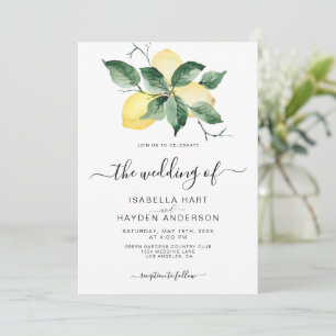 Invitation Mariage Jaune Citron Fruits Jardin Été Verdure