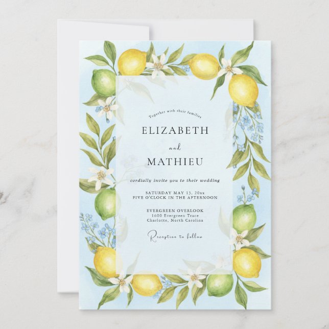 Invitation Mariage Jaune Citron Vert Eucalyptus (Devant)