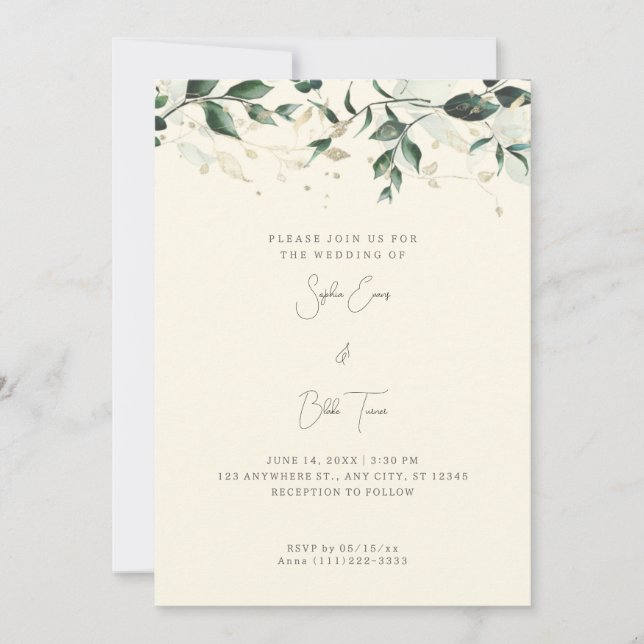 Invitation Mariage Jaune Clair Feuilles et Vignes Modernes (Devant)