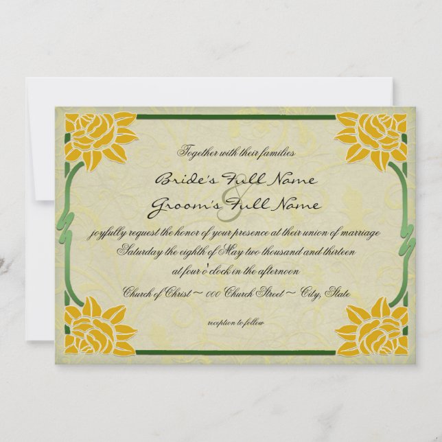 Invitation Mariage Jaune Fleurs Vintages d'été (Devant)