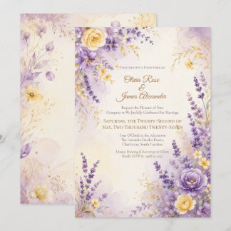 Invitation Mariage Jaune Lavande | Romance Violette