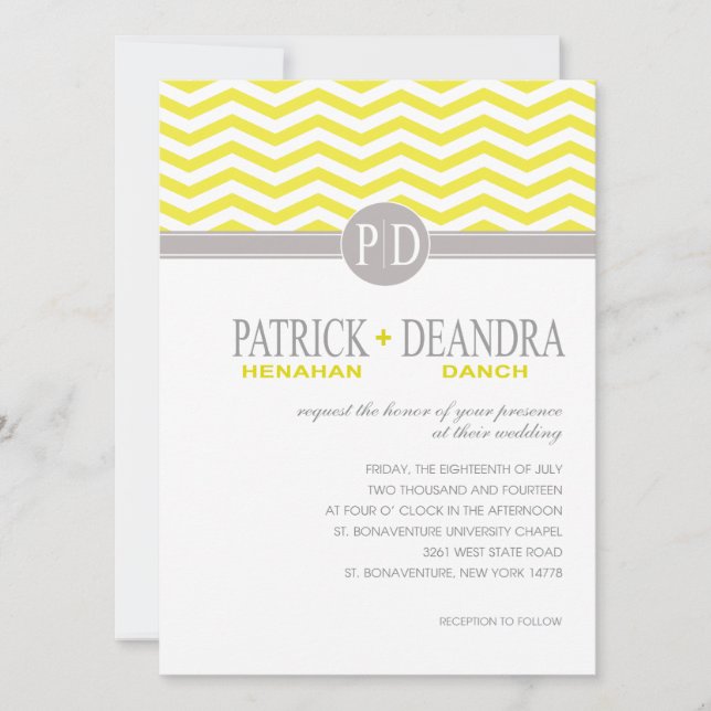 Invitation Mariage jaune Monogram Chevron Danch (Devant)