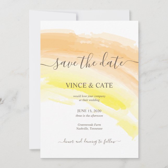 Invitation Mariage Jaune Orange Éclaboussure Aquarelle (Devant)