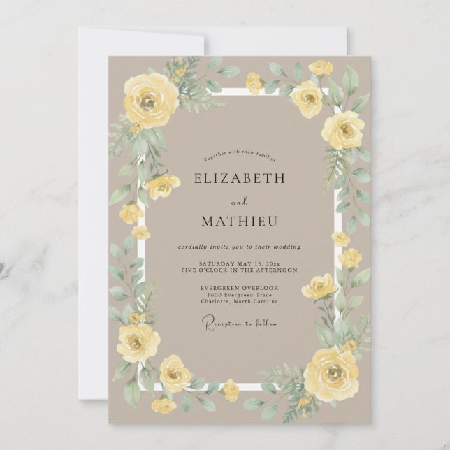 Invitation Mariage Jaune Ranunculus Sable Eucalyptus (Devant)