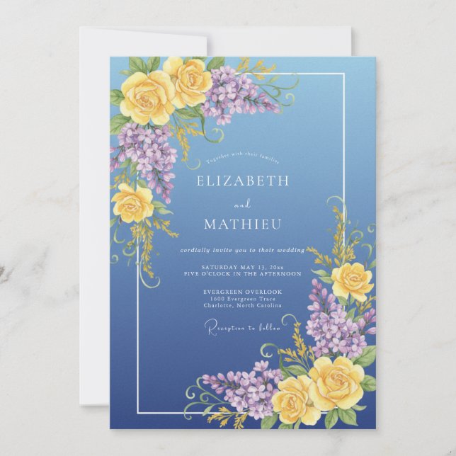 Invitation Mariage Jaune Violet Lilas Eucalyptus (Devant)