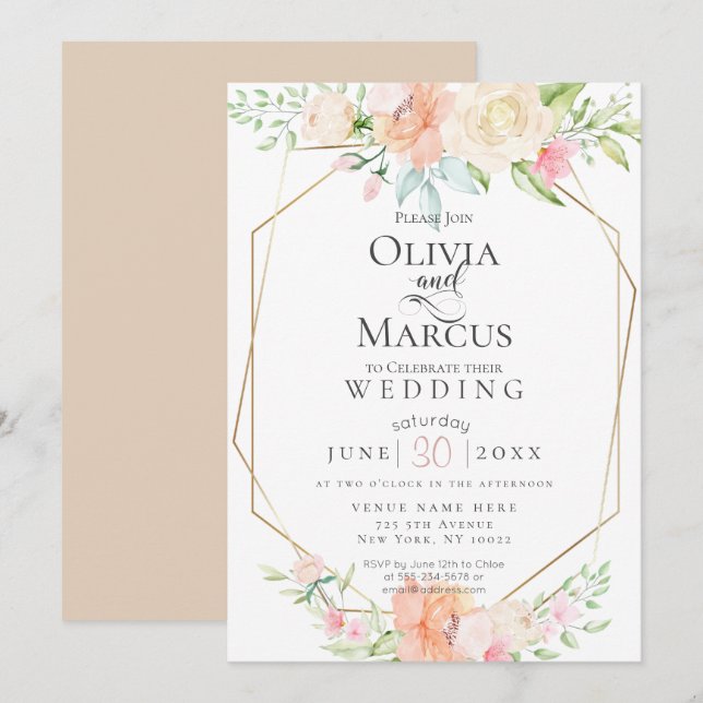Invitation MARIAGE | Jolie aquarelle fleurs de printemps (Devant / Derrière)