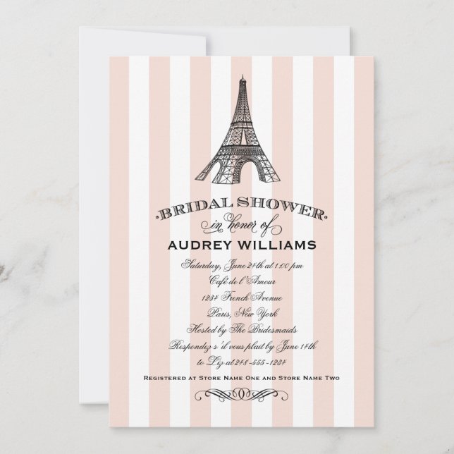 Invitation Mariage Jour de l'An Pink Tour Eiffel Shower (Devant)