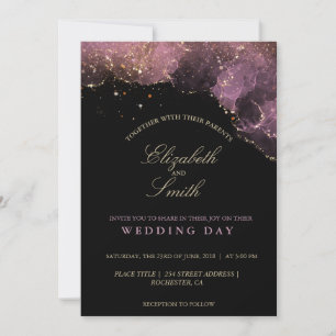 Invitation Mariage Jour Luxe Encre Alcoholique Violette Et Or