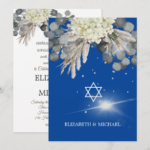 Invitation Mariage juif Chuppah Elégant bleu floral