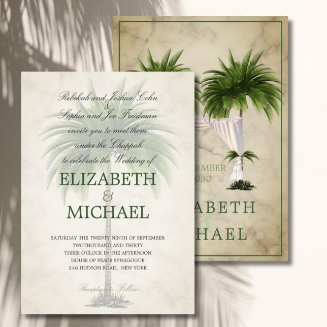 Invitation Mariage juif Chuppah Elégant Palm Champagne (Créateur téléchargé)
