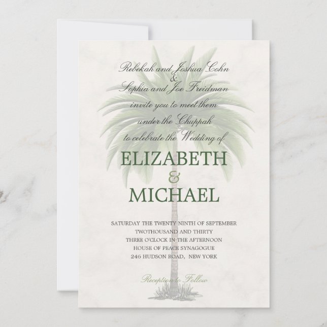 Invitation Mariage juif Chuppah élégant Palm moderne (Dos)