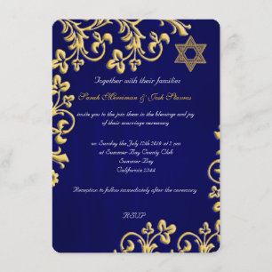Invitation mariage juif de Brocade bleu et or