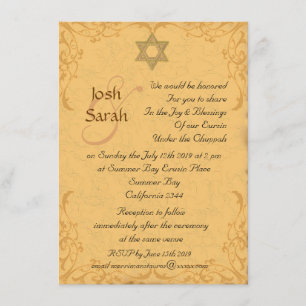 Invitation Mariage juif de brocard vintage d'or