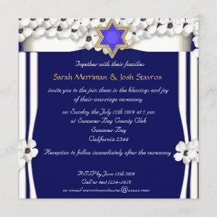 Invitation Mariage juif de chuppah de fleurs blanches