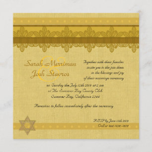 Invitation mariage juif Gold Damask Brocade